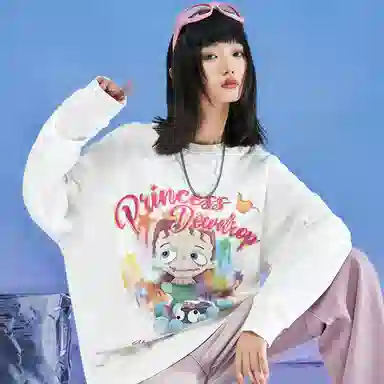 三体 露珠公主云天明的三个童话系列 卡通像宽松圆领套头美式高街简约通勤卫衣 男女同款