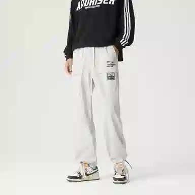 三体 末日之战系列 简约基础款字母印花宽松学生多巴胺高街潮牌复古美式百搭垂感自然中腰脚口抽绳两用直筒休闲裤 男女同款