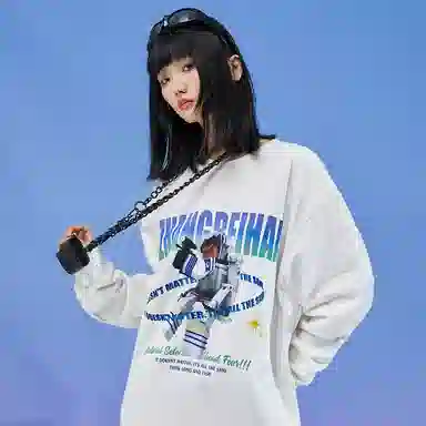 三体 章北海系列 简约休闲卡通字母印花宽松基础圆领套头长袖重磅卫衣 男女同款