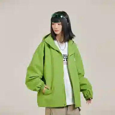 三体 简约纯色基础款字母印花宽松水防风登山连帽开衫机能风美式复古潮牌夹克外套 男女同款