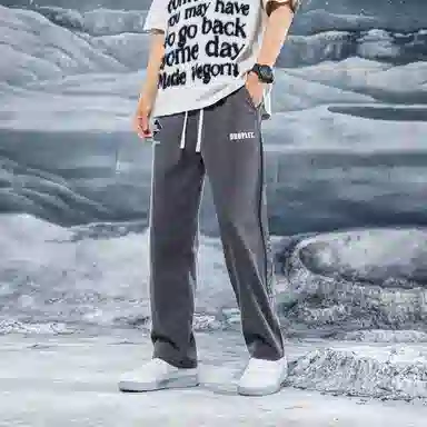 三体 水滴系列 简约基础美式复古宽松百搭直筒垂感阔腿松紧系绳高街潮牌时尚舒适薄款透气学生多巴胺显瘦日常休闲裤 男女同款