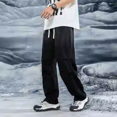 三体 危机脱水系列 简约字母印花直筒宽松垂感自然基础款美式复古高街潮牌时尚百搭舒适薄款多巴胺学生户外休闲裤 男女同款 黑色