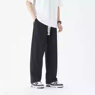 三体 冰丝直筒垂感拖地透气美式复古基础纯色简约抽绳宽松柔软舒适百搭户外通勤弹力学生多巴胺薄款显瘦高街潮牌休闲裤 男女同款