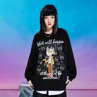 三体 汪淼卡通形象系列 简约基础卡通印花宽松休闲圆领卫衣 男女同款