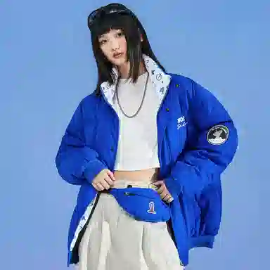 三体 红岸基地系列 含挎包字母徽章印花纯色基础款宽松美式户外防风防水休闲保暖加厚潮牌个性时尚面包服立领羽绒服 男女同款