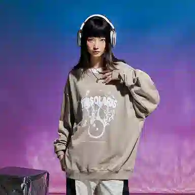 三体 文明符号系列 简约百搭休闲基础趣味字母印花宽松圆领套头长袖卫衣 男女同款