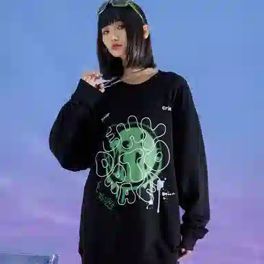 三体 脱水系列 美式复古字母涂鸦印花休闲宽松基础圆领套头百搭重磅长袖卫衣 男女同款