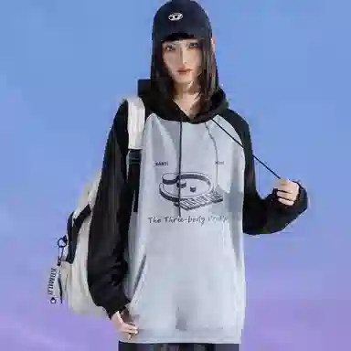 三体 文明问题系列连帽套头拼接撞色字母印花休闲宽松重磅卫衣 男女同款
