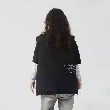 三体 文明系列 美式复古简约基础款字母印花立领保暖加厚柔软舒适休闲百搭户外工装机能风宽松无袖马甲 男女同款