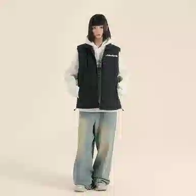 三体 末日之战系列 美式复古撞色拼接简约基础款字母印花宽松立领拉链休闲保暖厚款高街潮牌面包服城市风百搭无袖马甲 男女同款