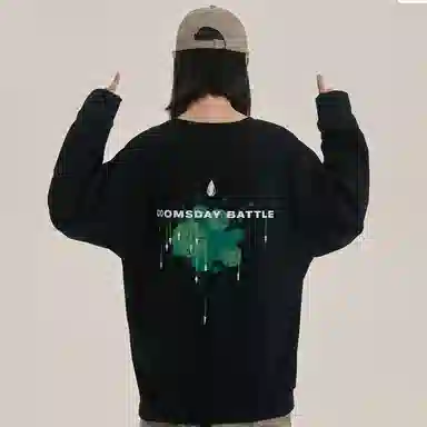 三体 美式复古基础款圆领套头宽松时尚百搭潮牌纯色简约个性重磅休闲长袖卫衣 男女同款