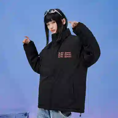 三体 不要回答红岸基地系列 简约基础款字母印花美式复古潮牌柔软舒适立领抽绳下摆宽松休闲加厚保暖字母长袖面包服棉服 男女同款