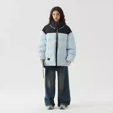 三体 人类的落日系列 简约基础款字母印花美式复古撞色拼接立领开衫百搭潮流加厚保暖舒适极寒户外长袖面包服棉服 男女同款