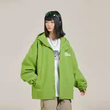 三体 简约纯色基础款字母印花宽松水防风登山连帽开衫机能风美式复古潮牌夹克外套 男女同款