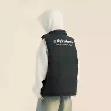 三体 末日之战系列 美式复古撞色拼接简约基础款字母印花宽松立领拉链休闲保暖厚款高街潮牌面包服城市风百搭无袖马甲 男女同款