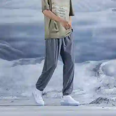 三体 水滴系列 冰丝显瘦垂感简约基础百搭宽松阔腿纯色松紧系绳束脚美式复古高街潮牌透气薄款日常学生多巴胺休闲裤 男女同款