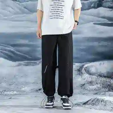 三体 简约字母印花基础宽松可调节裤脚直筒纯色阔腿百搭美式复古高街潮牌时尚舒适显瘦薄款透气日常多巴胺休闲裤 男女同款