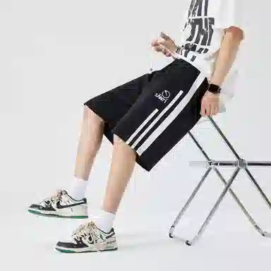 三体 文明系列 符号字母绣标条纹拼接撞色系带直筒美式复古时尚百搭高街运动潮牌新款舒适男士透气无性别穿搭休闲短裤 男女同款