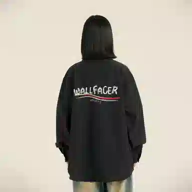 三体 面壁者系列 美式复古简约基础款字母印花纯色翻领开衫百搭宽松透气薄款内搭学生多巴胺长款日常通勤打底长袖衬衫 男女同款