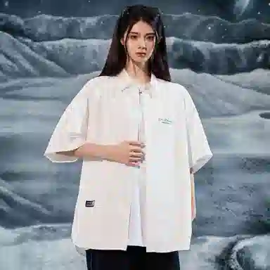 三体 不要回答系列 简约字母印花基础翻领开衫休闲宽松百搭美式复古高街潮牌时尚舒适学生多巴胺透气薄款短袖衬衫 男女同款