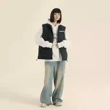 三体 末日之战系列 美式复古撞色拼接简约基础款字母印花宽松立领拉链休闲保暖厚款高街潮牌面包服城市风百搭无袖马甲 男女同款