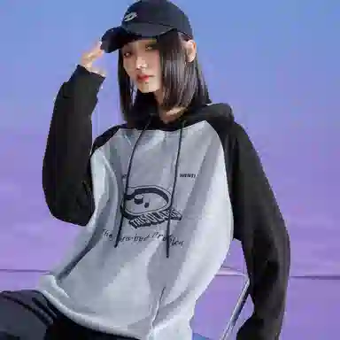 三体 文明问题系列连帽套头拼接撞色字母印花休闲宽松重磅卫衣 男女同款