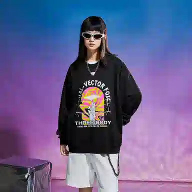 三体 二向箔系列 基础宽松简约字母印花休闲圆领套头打底内搭长袖重磅卫衣 男女同款