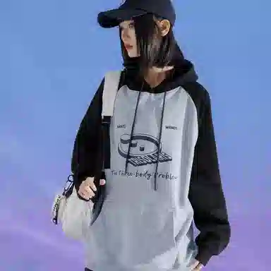 三体 文明问题系列连帽套头拼接撞色字母印花休闲宽松重磅卫衣 男女同款