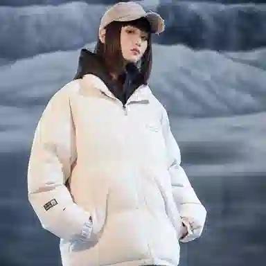 三体 不要回答系列 美式宽松保暖柔软舒适简约字母印花纯色百搭基础款防风防水防寒加厚立领开衫潮牌棉服 男女同款