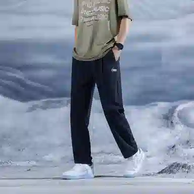 三体 水滴系列 冰丝垂感透气薄款简约基础直筒百搭宽松阔腿纯色美式复古高街潮牌学院风多巴胺学生显瘦时尚休闲裤 男女同款