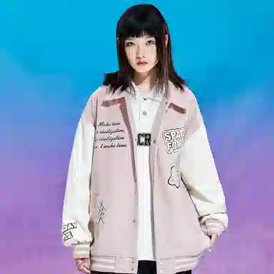 三体  战舰系列 美式复古高街潮牌拼接字母图案撞色简约基础款绣花多元素宽松休闲落肩袖飞行员教练学院风棒球服 男女同款