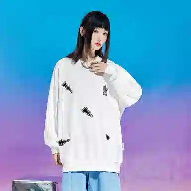 三体 战舰系列 满天星烫钻卡通图案不规则绣花简约美式复古基础款高街潮牌时尚百搭舒适学生多巴胺休闲宽松长袖卫衣 男女同款