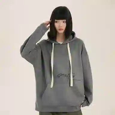 三体 幽灵倒计时系列 美式复古麂皮绒简约字母印花基础款宽松休闲百搭连帽套头重磅保暖街头风潮牌时尚舒适长袖卫衣 男女同款