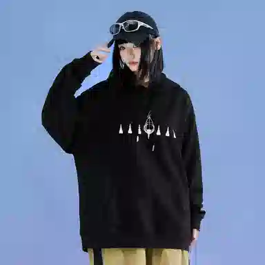 三体 素描卡通图案印花连帽宽松休闲卫衣 男女同款