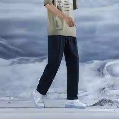 三体 水滴系列 冰丝垂感透气薄款简约基础直筒百搭宽松阔腿纯色美式复古高街潮牌学院风多巴胺学生显瘦时尚休闲裤 男女同款