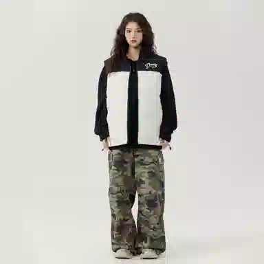 三体 末日之战系列 撞色拼接简约基础款字母印花保暖厚款舒适立领开衫背心户外工装机能风潮牌美式复古无袖马甲 男女同款