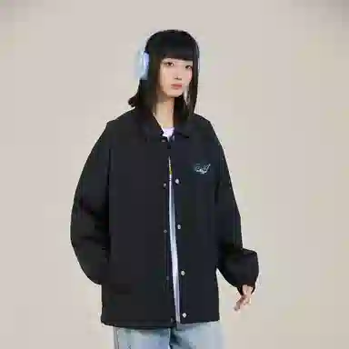 三体 水滴系列 美式街头复古简约基础款字母印花宽松百搭休闲翻领开衫教练棒球服飞行服学生潮牌纯色户外夹克外套 男女同款