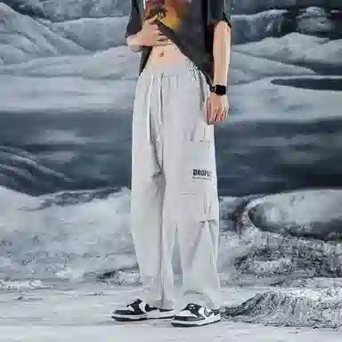 三体 水滴系列 基础简约字母印花纯色百搭宽松美式复古高街潮牌时尚舒适薄款日系户外工装机能风学生多巴胺休闲裤 男女同款