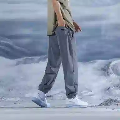 三体 水滴系列 冰丝显瘦垂感简约基础百搭宽松阔腿纯色松紧系绳束脚美式复古高街潮牌透气薄款日常学生多巴胺休闲裤 男女同款