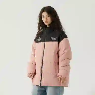 三体 红岸基地系列 撞色拼接简约基础款字母印花美式复古百搭宽松立领开衫保暖加厚防风防寒户外面包服长袖棉服 男女同款