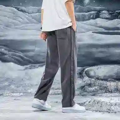 三体 水滴系列 简约基础美式复古宽松百搭直筒垂感阔腿松紧系绳高街潮牌时尚舒适薄款透气学生多巴胺显瘦日常休闲裤 男女同款