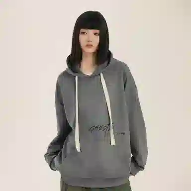 三体 幽灵倒计时系列 美式复古麂皮绒简约字母印花基础款宽松休闲百搭连帽套头重磅保暖街头风潮牌时尚舒适长袖卫衣 男女同款