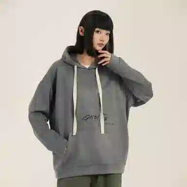 三体 幽灵倒计时系列 美式复古麂皮绒简约字母印花基础款宽松休闲百搭连帽套头重磅保暖街头风潮牌时尚舒适长袖卫衣 男女同款