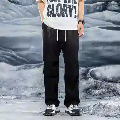 三体 危机脱水系列 简约字母印花直筒宽松垂感自然基础款美式复古高街潮牌时尚百搭舒适薄款多巴胺学生户外休闲裤 男女同款 黑色