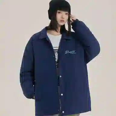 三体 水滴系列 简约字母印花美式宽松保暖百搭纯色基础款防风防水防寒加厚复古立领开衫潮牌面包服外套柔软舒适棉服 男女同款