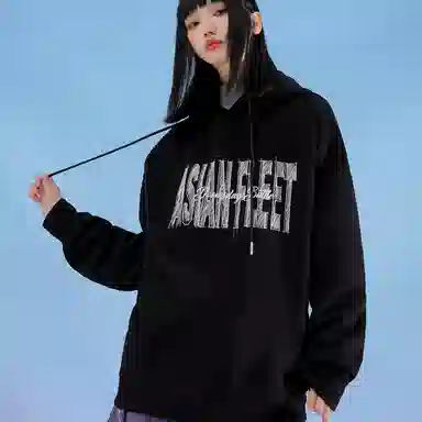 三体 美式复古字母印花宽松休闲连帽卫衣 男女同款