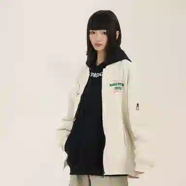 三体 虫子从来就没有被真正战胜过系列 美式复古简约基础字母印花宽松百搭潮牌棒球领户外工装开衫飞行员服夹克外套 男女同款