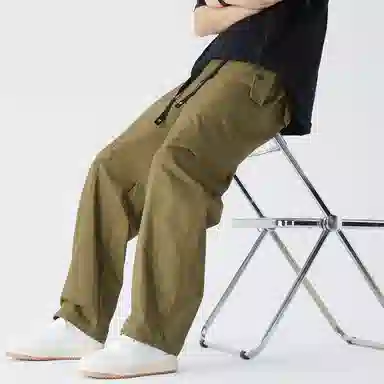 三体 三体文明系列 基础款纯色简约抽绳系带工装纯棉水洗直筒休闲裤 男女同款