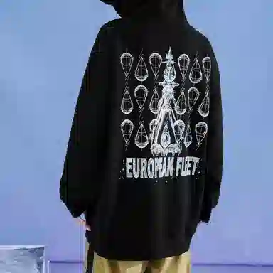 三体 素描卡通图案印花连帽宽松休闲卫衣 男女同款