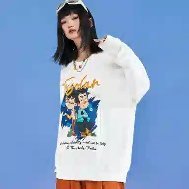 三体 汪淼史强系列 休闲趣味涂鸦字母印花宽松圆领套头卫衣 男女同款